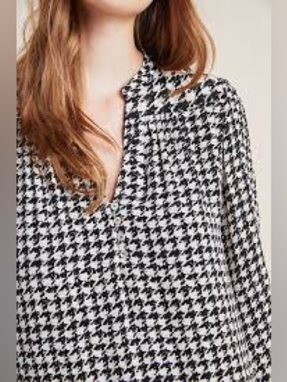 Maeve Black and White Houndstooth Button Front Top xs - Picture 3 of 9